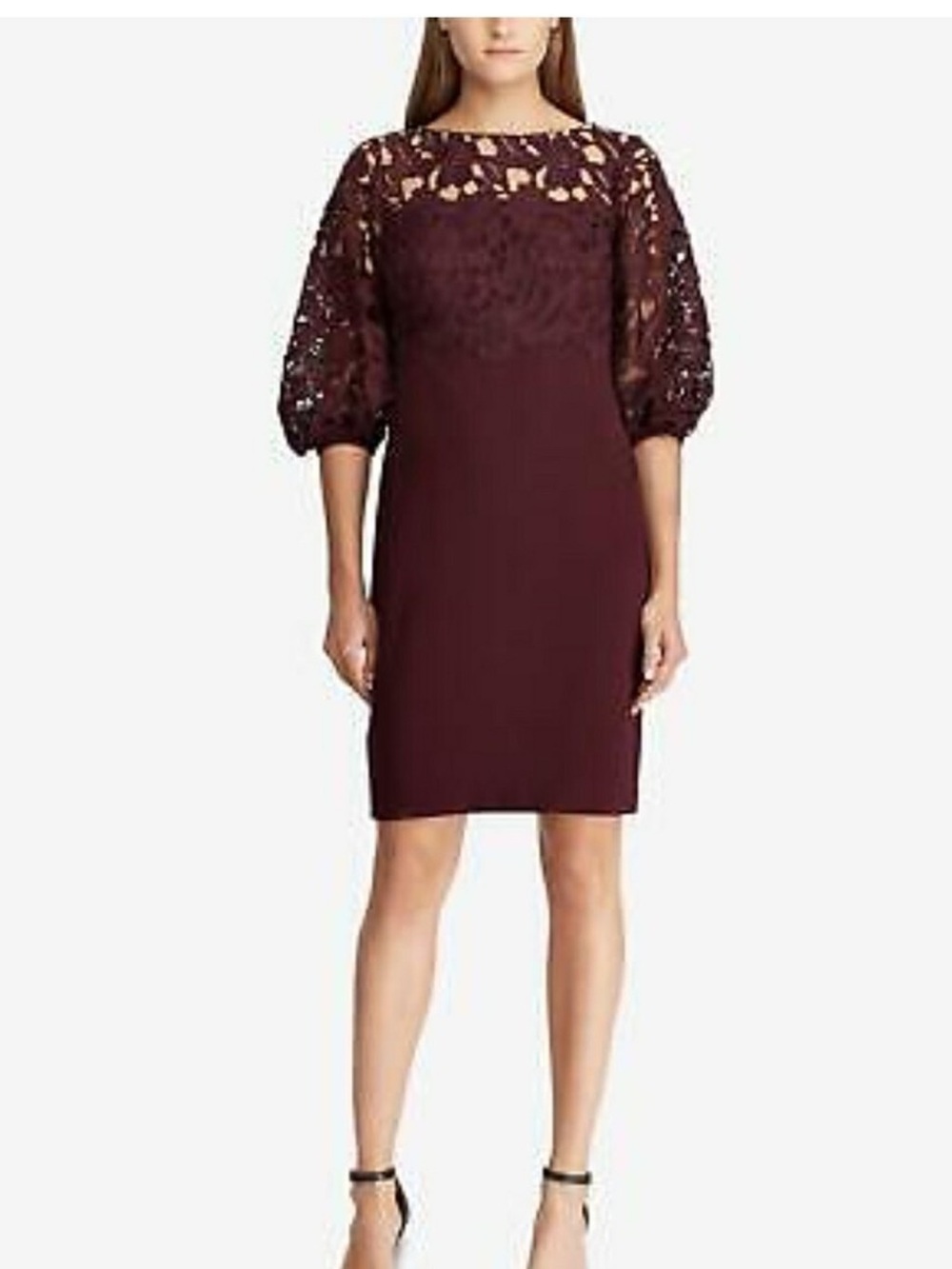 Ralph Lauren Lauren By Ralph Lauren Women's Lace-Yoke Crepe Dress